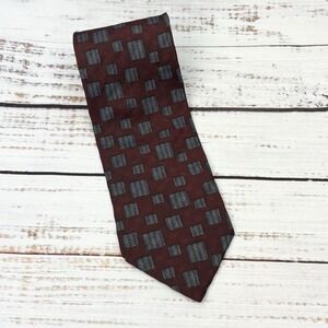 Giorgio Armani Cravatte 100% Silk Necktie Tie Marion Red Gray Geo Made In Italy